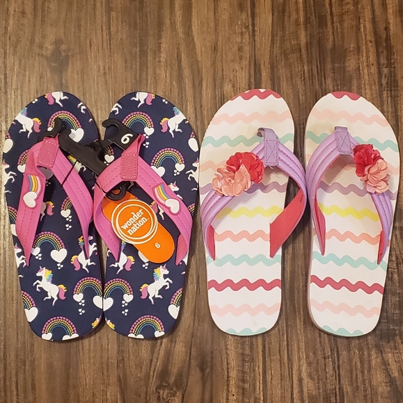 Other - Wonder Nation Flip Flops - 2 pair- Unicorn and Rainbow Size 6